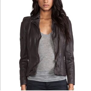 New Muubaa leather slate gray brown Moto slim fit jacket 4 6